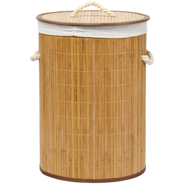 Cesto de Roupas de Bambu Natural com Tampa - 50cm - Madel Home