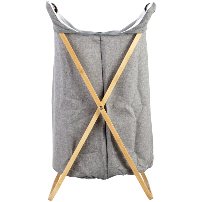 Cesto de Roupas de Tecido e Bambu Cinza - 70cm - Madel Home