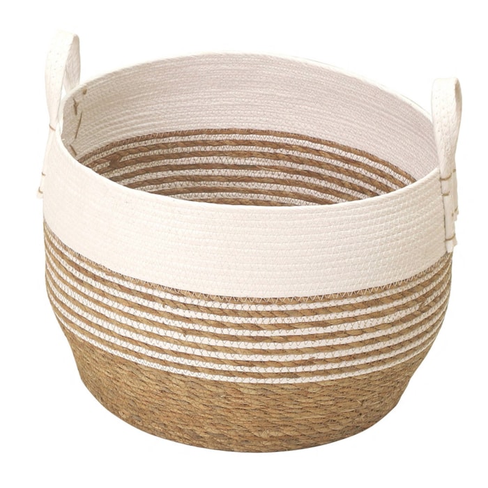 Cesto Organizador de Palha Redondo com Alça Branco G - 42cm - Madel Home