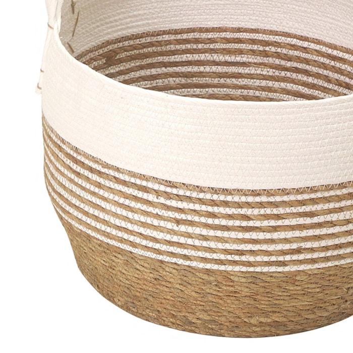 Cesto Organizador de Palha Redondo com Alça Branco G - 42cm - Madel Home