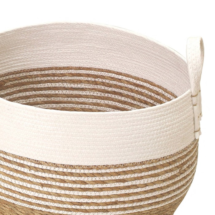 Cesto Organizador de Palha Redondo com Alça Branco G - 42cm - Madel Home