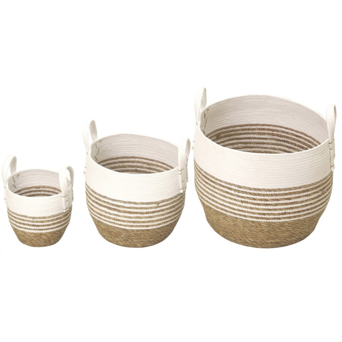 Cesto Organizador de Palha Redondo com Alça Branco G - 42cm - Madel Home