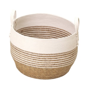 Cesto Organizador de Palha Redondo com Alça Branco M - 32cm