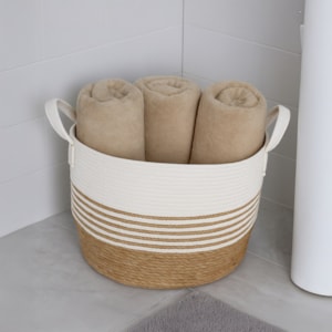 Cesto Organizador de Palha Redondo com Alça Branco M - 32cm
