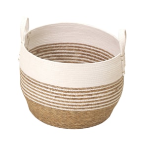 Cesto Organizador de Palha Redondo com Alça Branco P - 22cm