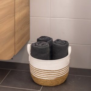 Cesto Organizador de Palha Redondo com Alça Branco P - 22cm