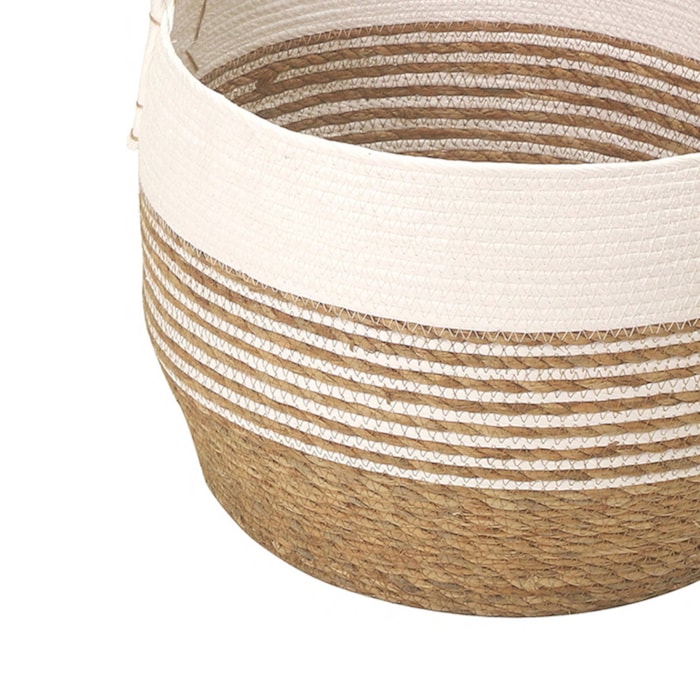 Cesto Organizador de Palha Redondo com Alça Branco P - 22cm - Madel Home