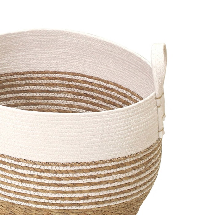 Cesto Organizador de Palha Redondo com Alça Branco P - 22cm - Madel Home