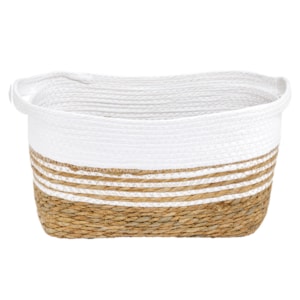 Cesto Organizador de Palha Retangular com Alça Branco M - 35cm