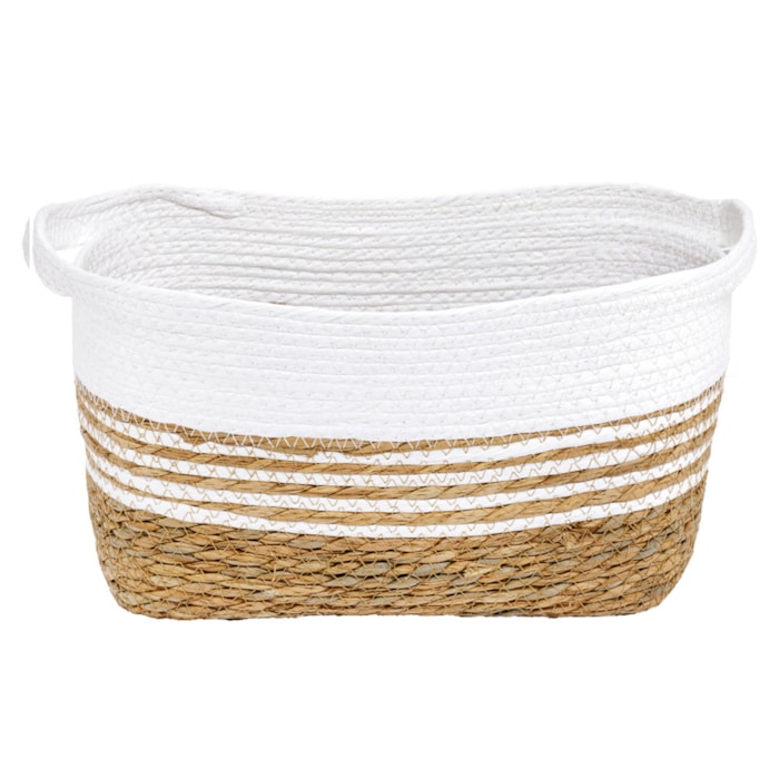 Cesto Organizador de Palha Retangular com Alça Branco M - 35cm - Madel Home