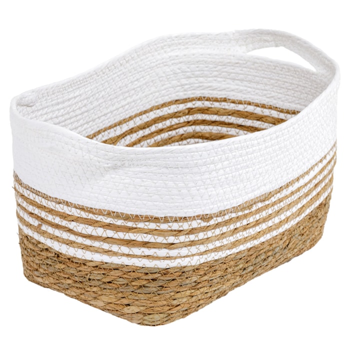 Cesto Organizador de Palha Retangular com Alça Branco M - 35cm - Madel Home