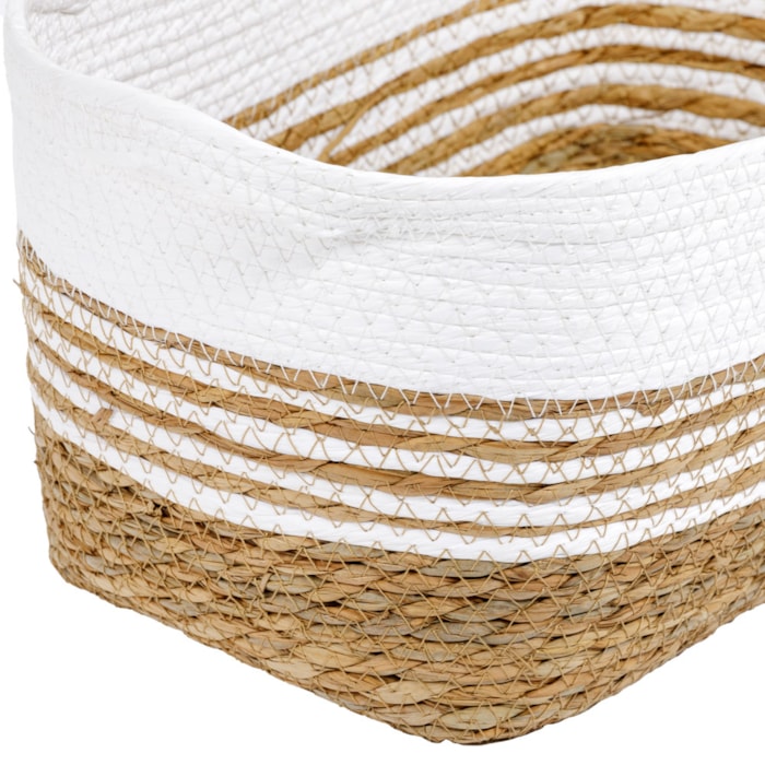 Cesto Organizador de Palha Retangular com Alça Branco M - 35cm - Madel Home