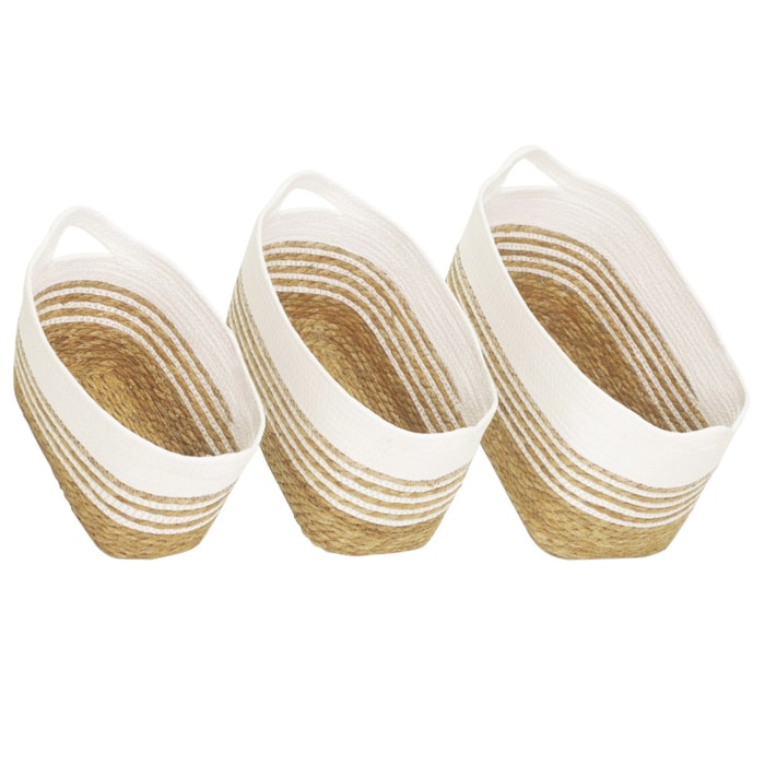 Cesto Organizador de Palha Retangular com Alça Branco M - 35cm - Madel Home
