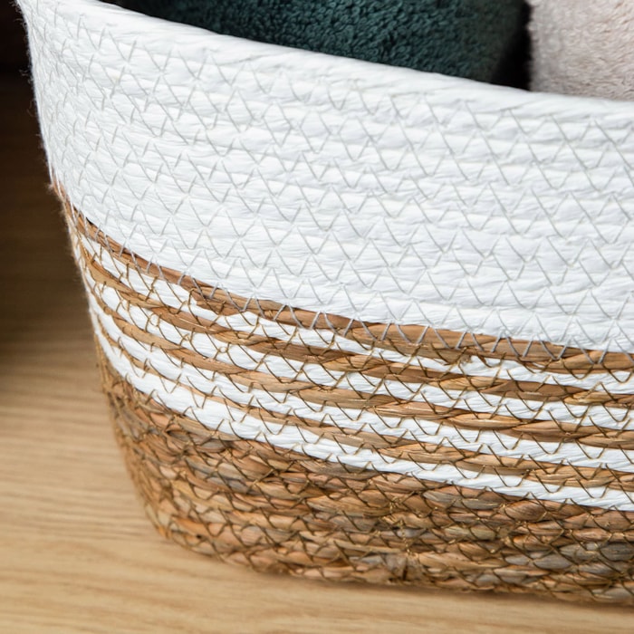 Cesto Organizador de Palha Retangular com Alça Branco M - 35cm - Madel Home