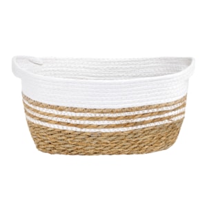Cesto Organizador de Palha Retangular com Alça Branco P - 30cm
