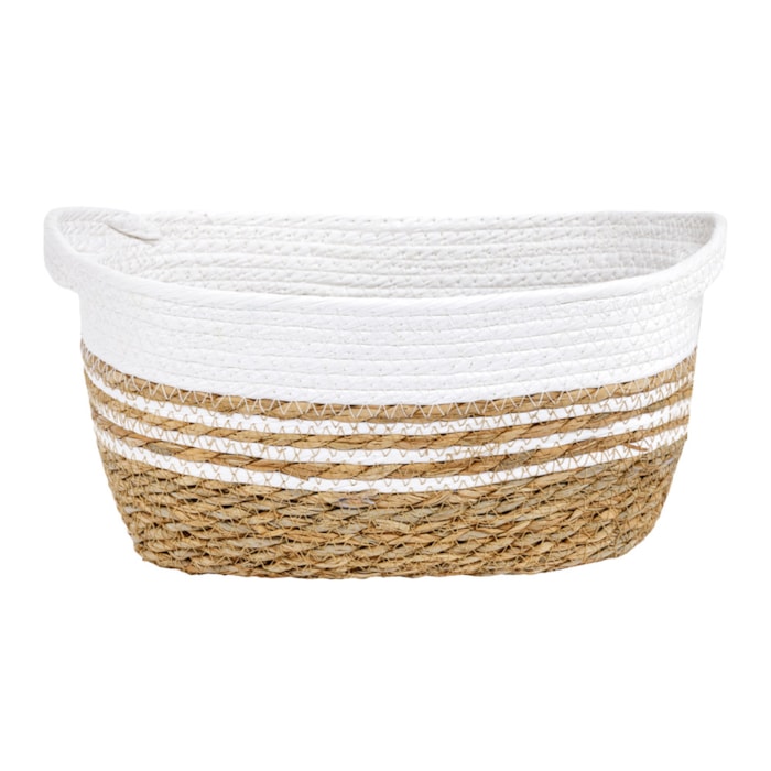 Cesto Organizador de Palha Retangular com Alça Branco P - 30cm - Madel Home