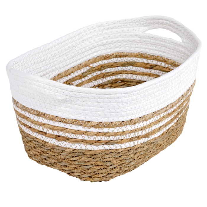 Cesto Organizador de Palha Retangular com Alça Branco P - 30cm - Madel Home