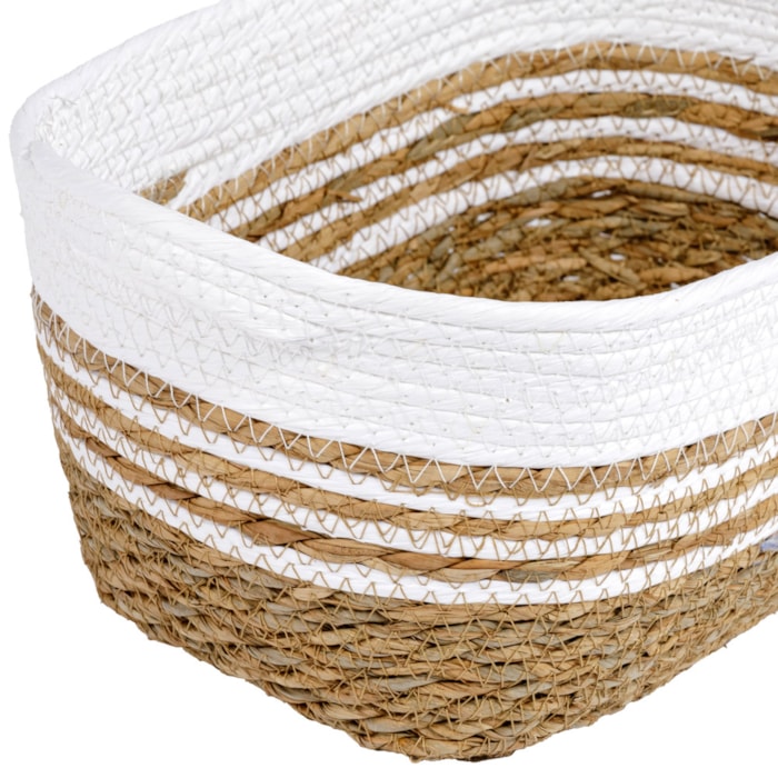 Cesto Organizador de Palha Retangular com Alça Branco P - 30cm - Madel Home