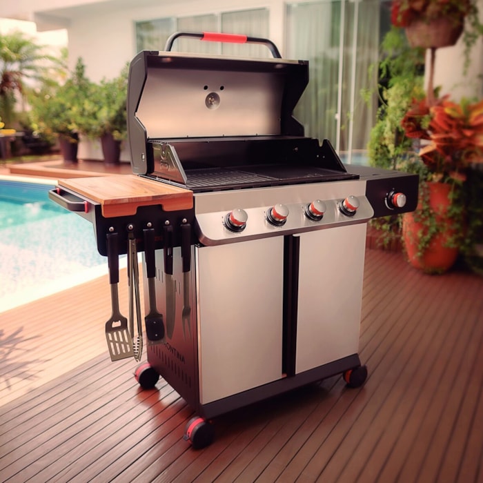 Churrasqueira a Gás TGP-6000 em Aço Inox com Queimador e Utensílios Tramontina - Madel Home