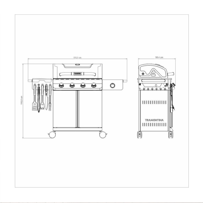 Churrasqueira a Gás TGP-6000 em Aço Inox com Queimador e Utensílios Tramontina - Madel Home