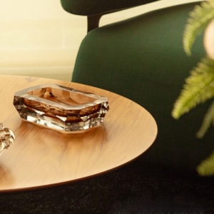 Cinzeiro de Cristal Lapidado Di Murano Ambar
