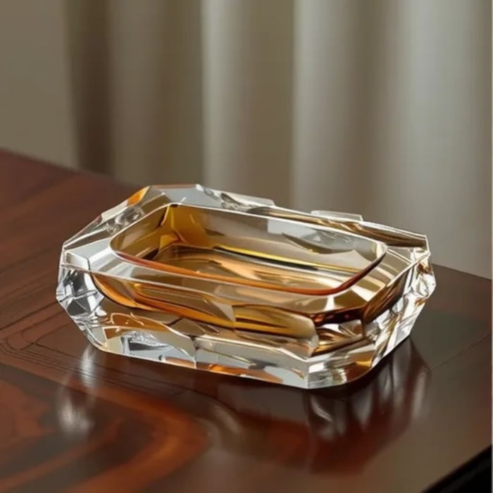 Cinzeiro de Cristal Lapidado Di Murano Ambar - Madel Home
