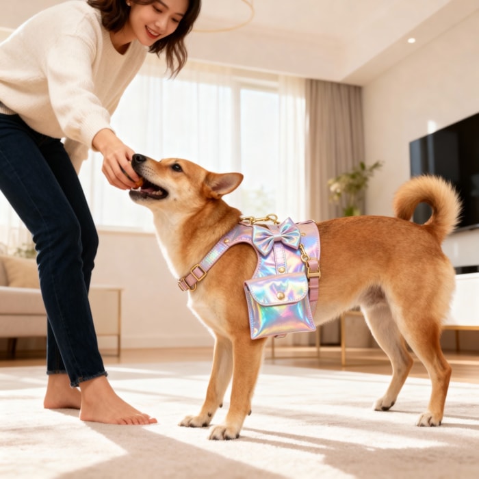 Colete Peitoral Pet Holográfica em Tamanho M Tecido Rosa - Madel Home