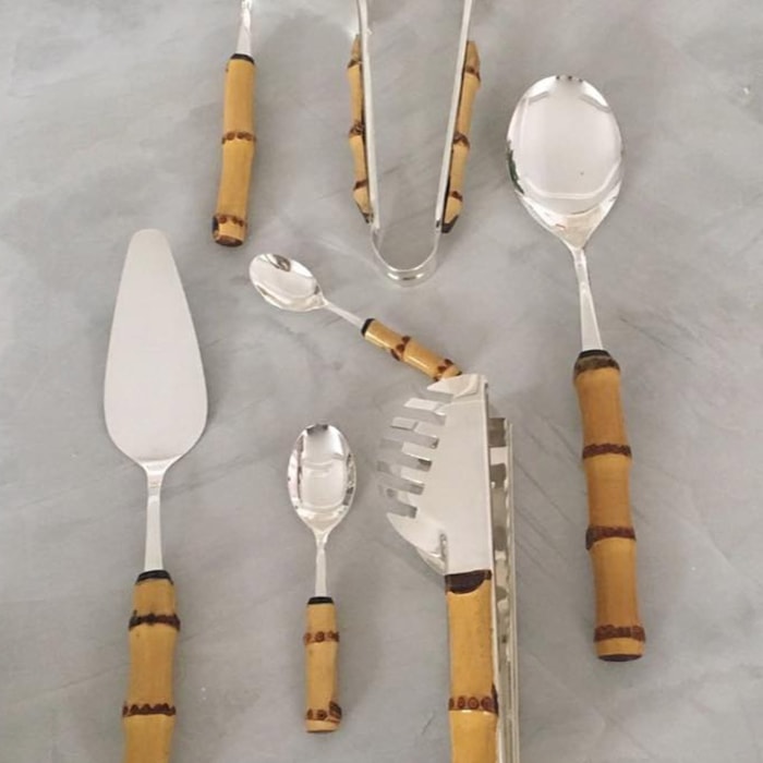 Colher de Arroz em Inox com Cabo Bambu Natural - 28cm - Madel Home
