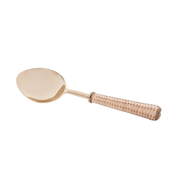 Colher de Servir em Inox e Cabo em Rattan Dourado Wolff - 24cm - Madel Home