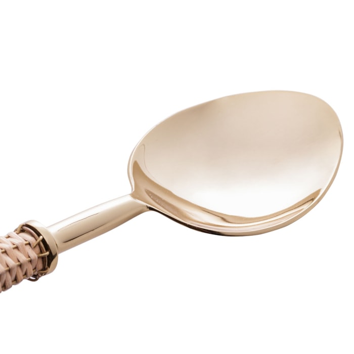 Colher de Servir em Inox e Cabo em Rattan Dourado Wolff - 24cm - Madel Home