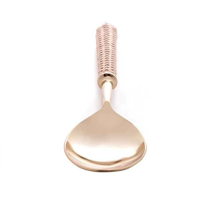 Colher de Servir em Inox e Cabo em Rattan Dourado Wolff - 24cm - Madel Home