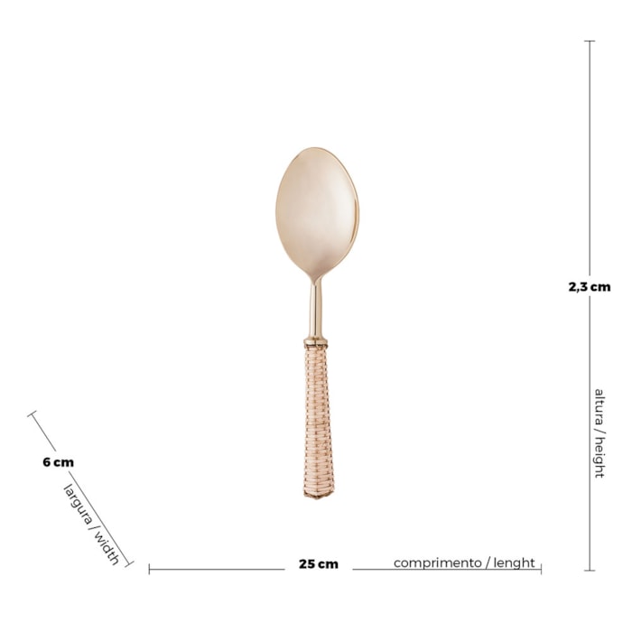 Colher de Servir em Inox e Cabo em Rattan Dourado Wolff - 24cm - Madel Home