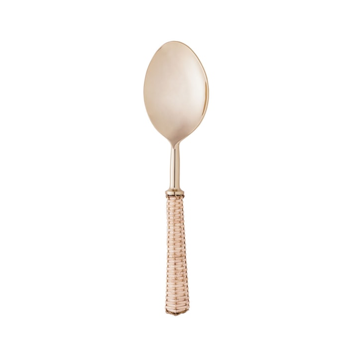 Colher de Servir em Inox e Cabo em Rattan Dourado Wolff - 24cm - Madel Home
