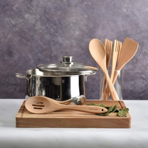 Colher de Servir Vazada em Bambu Natural Greengourmet Cuisinart - 32cm