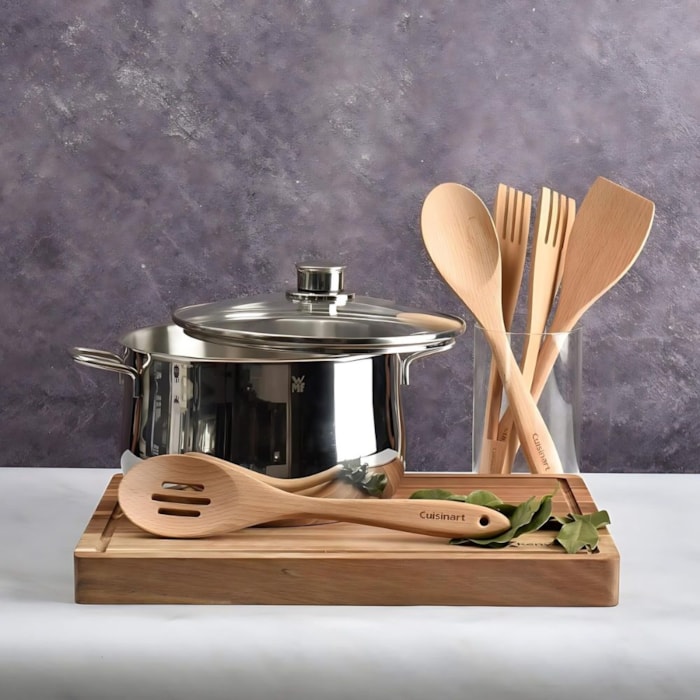 Colher de Servir Vazada em Bambu Natural Greengourmet Cuisinart - 32cm - Madel Home