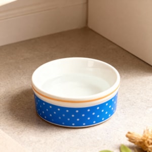 Comedouro Personalizado em Porcelana 12cm Poá Azul
