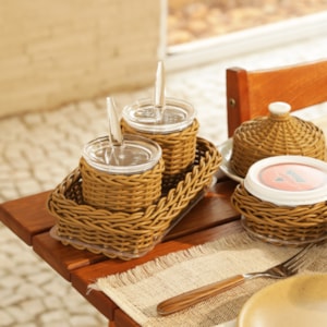Conjunto 2 Porta Açucareiro em Vime Caramelo Itacaré - 9,5cm