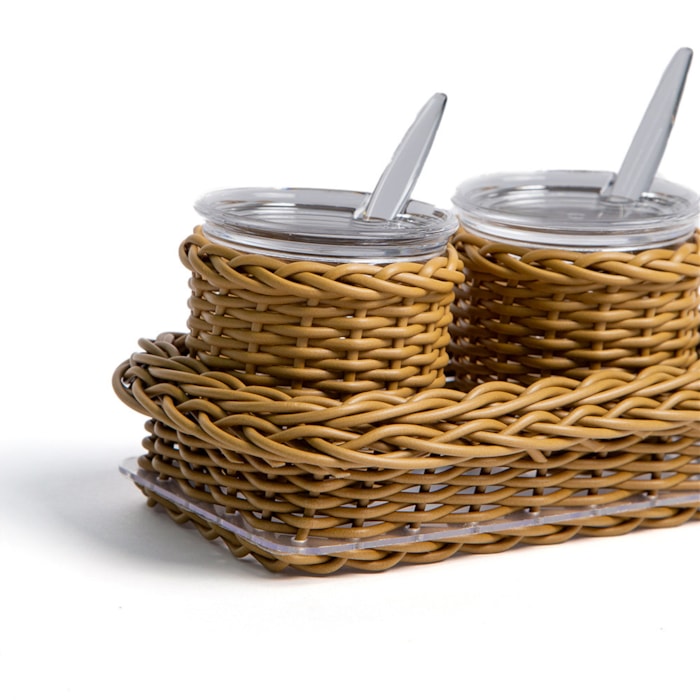 Conjunto 2 Porta Açucareiro em Vime Caramelo Itacaré - 9,5cm - Madel Home