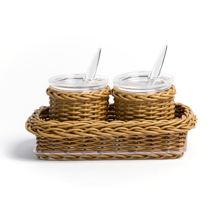 Conjunto 2 Porta Açucareiro em Vime Caramelo Itacaré - 9,5cm - Madel Home