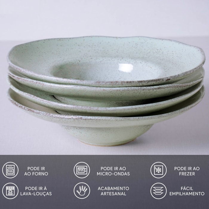 Conjunto 4 Pratos de Massa em Stoneware Pistache Porto Brasil - 28cm - Madel Home