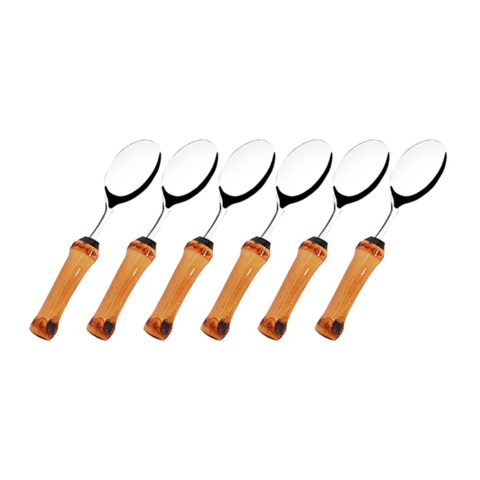 Conjunto 6 Colheres de Chá Inox com Cabo Bambu Natural - Madel Home