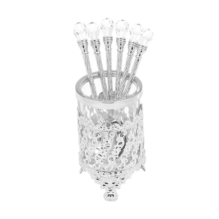 Conjunto 6 Colheres de Zamac com Suporte Niquelado Crystal Wolff - Madel Home