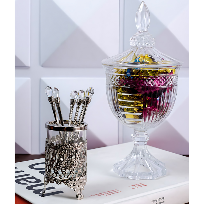 Conjunto 6 Colheres de Zamac com Suporte Niquelado Crystal Wolff - Madel Home