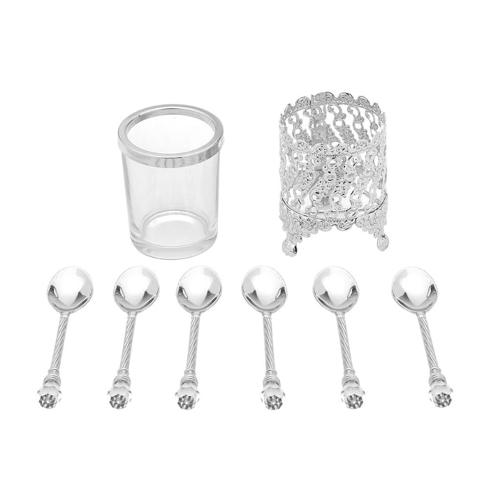Conjunto 6 Colheres de Zamac com Suporte Niquelado Crystal Wolff - Madel Home