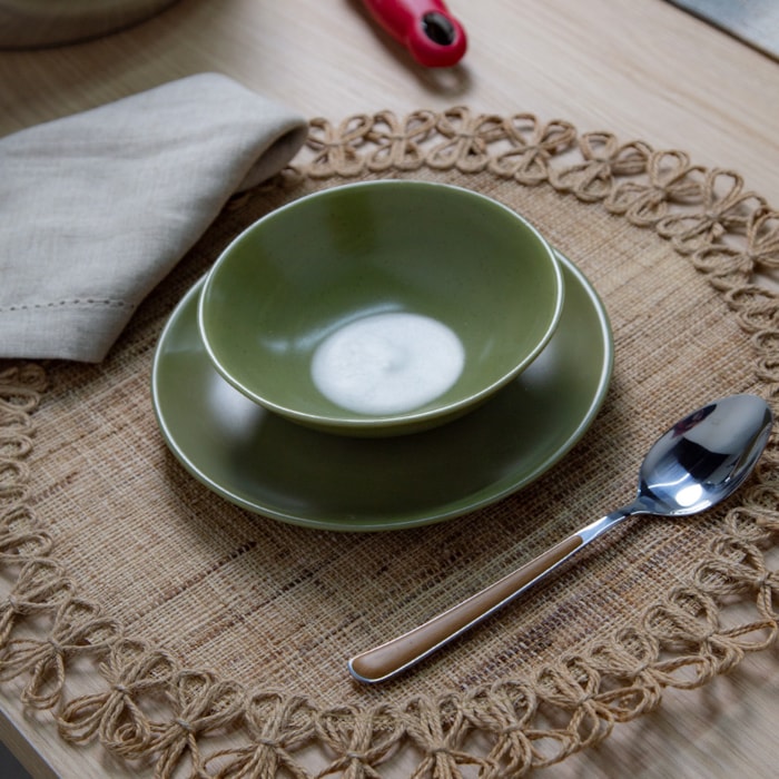 Conjunto 6 Pratos de Sobremesa em Cerâmica Organic Olive Alleanza - 21cm - Madel Home