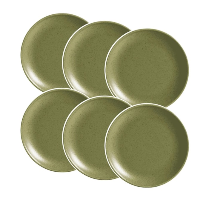 Conjunto 6 Pratos de Sobremesa em Cerâmica Organic Olive Alleanza - 21cm - Madel Home