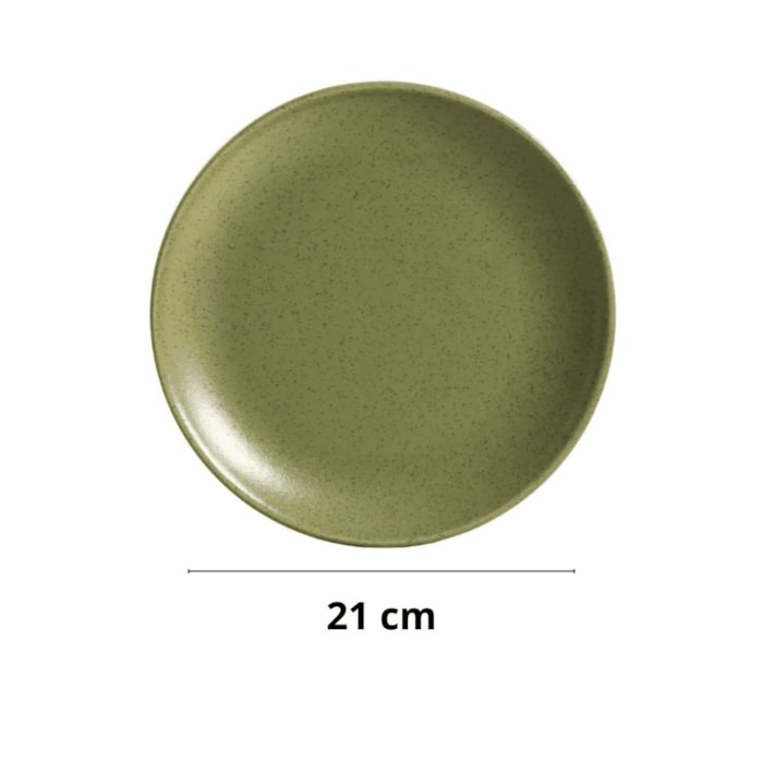 Conjunto 6 Pratos de Sobremesa em Cerâmica Organic Olive Alleanza - 21cm - Madel Home
