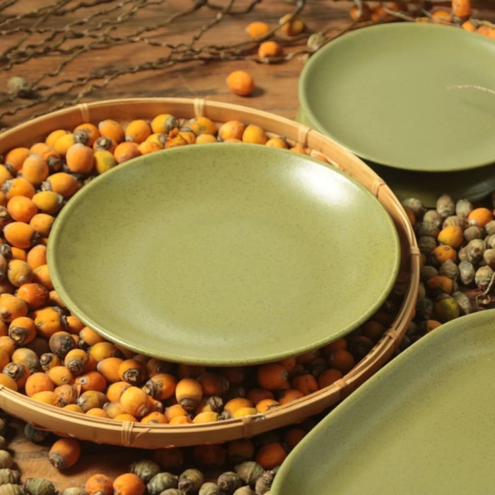 Conjunto 6 Pratos de Sobremesa em Cerâmica Organic Olive Alleanza - 21cm - Madel Home