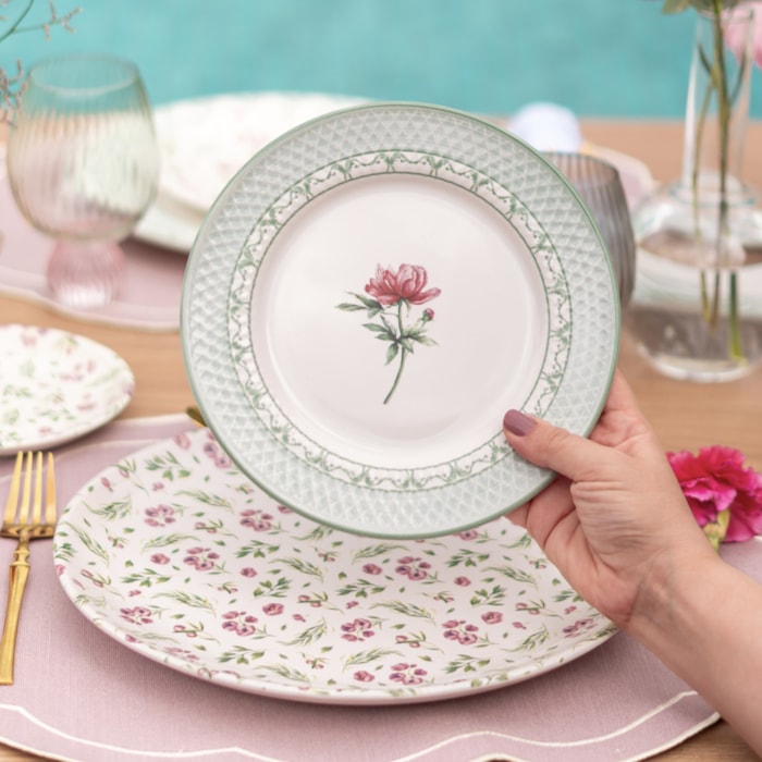 Conjunto 6 Pratos de Sobremesa em Cerâmica Relevo Charlote Alleanza - 21cm - Madel Home