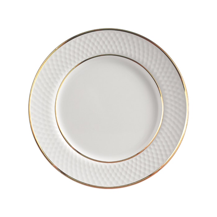 Conjunto 6 Pratos de Sobremesa em Cerâmica Relevo Gold Alleanza - 21cm - Madel Home